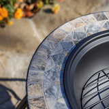 24.8"D. Round Mosaic Tile Metal Fire Pit "St. Augustine" detail 2
