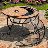 32.6"D. Round Mosaic Tile Metal Fire Pit "Shenandoah" detail 2