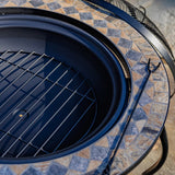 32.6"D. Round Mosaic Tile Metal Fire Pit "Medora" detail 2