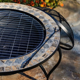 32.6"D. Round Mosaic Tile Metal Fire Pit "St. Augustine" detail 2