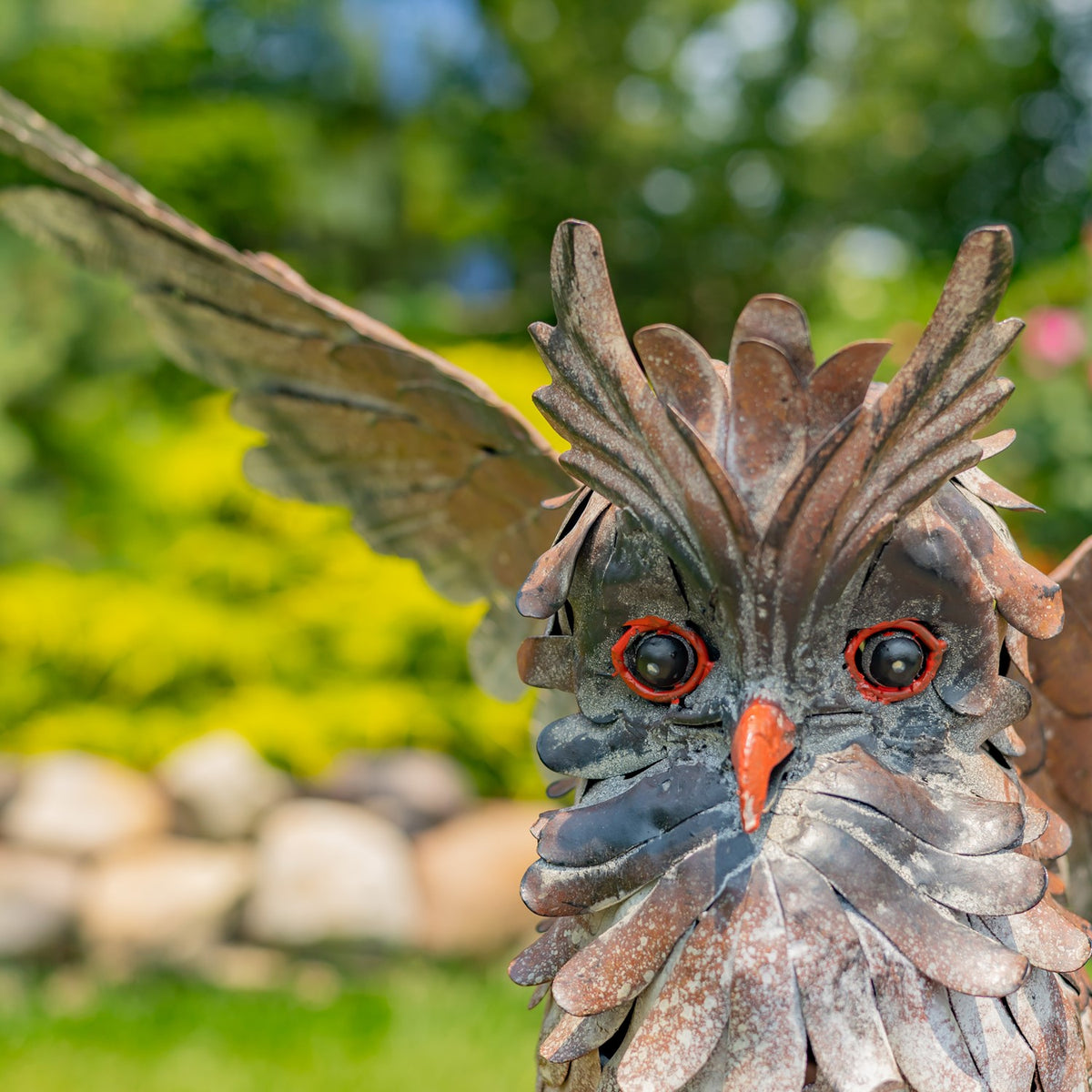 Soaring metal great horned owl garden statue product photo 3