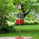 Standing iron Christmas lantern with LED lights and poinsettia wreath, product photo 3