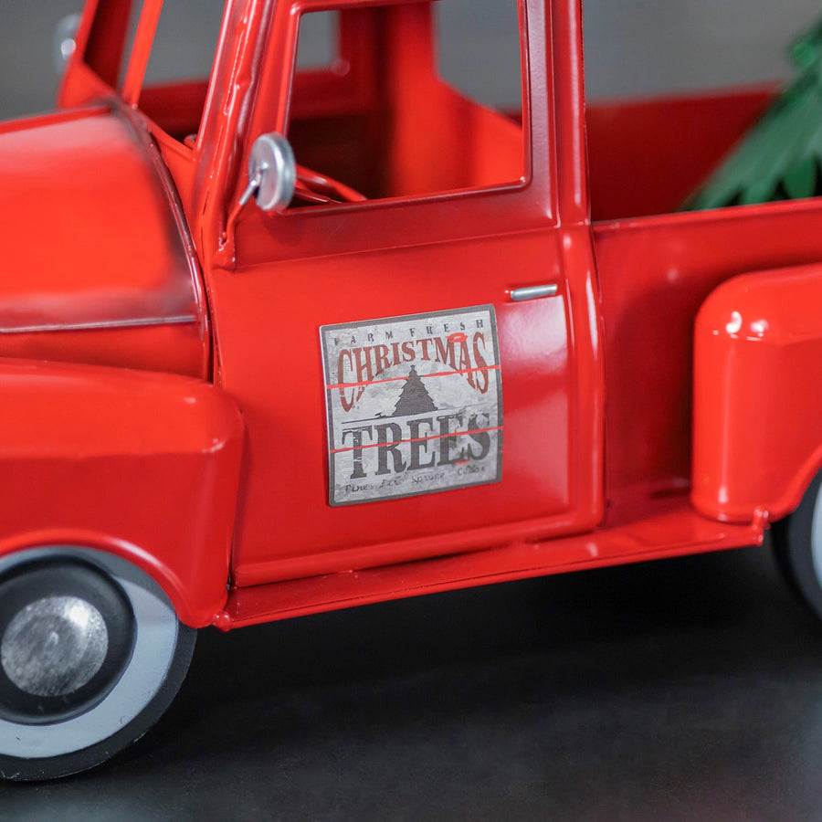 Glossy red iron pickup truck decor, view 3