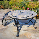 32.6"D. Round Mosaic Tile Metal Fire Pit "Medora" detail 3