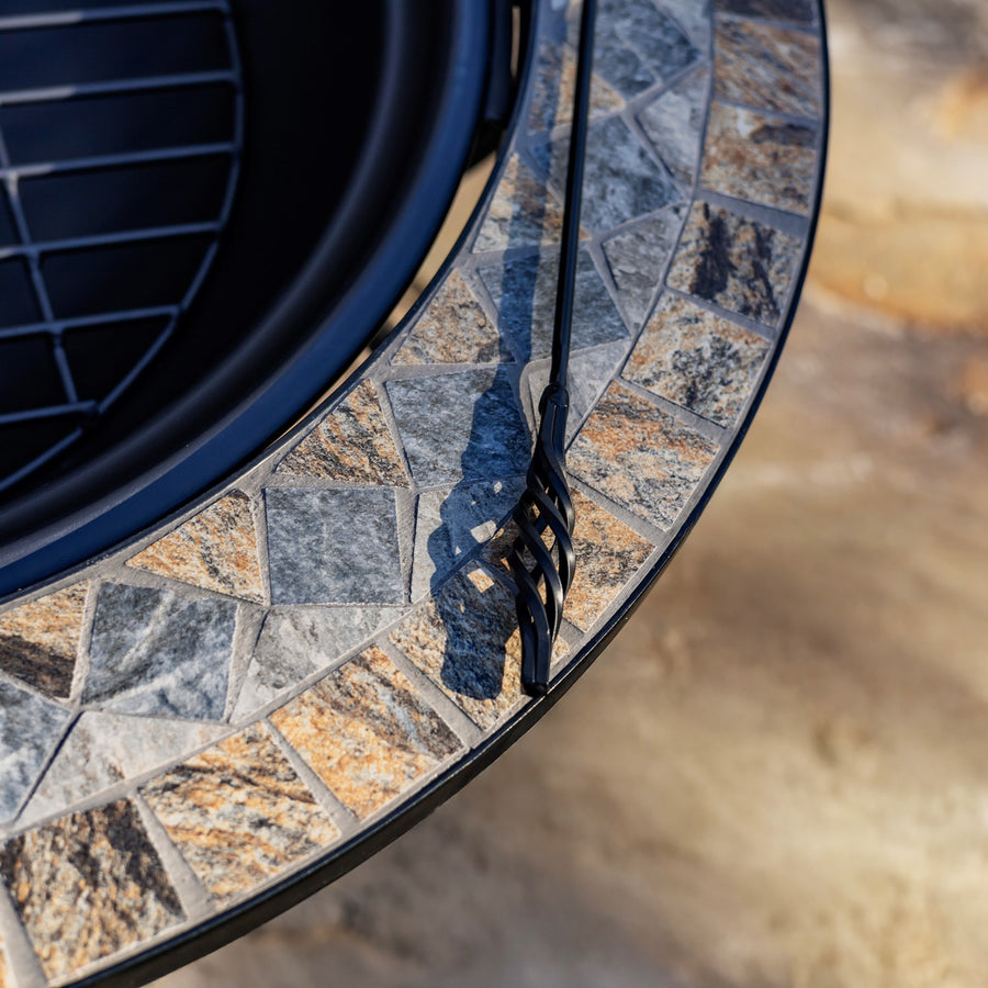 32.6"D. Round Mosaic Tile Metal Fire Pit "St. Augustine" detail 3
