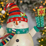 Iron snowman holding presents figurine product photo