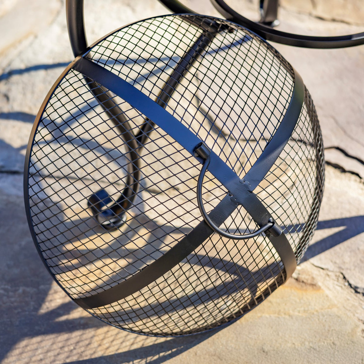 24.8"D. Round Mosaic Tile Metal Fire Pit "Grey Rocks" detail 4