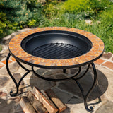 32.6"D. Round Mosaic Tile Metal Fire Pit "Shenandoah" detail 4