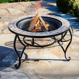 32.6"D. Round Mosaic Tile Metal Fire Pit "Medora" detail 4