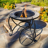 24.8"D. Round Mosaic Tile Metal Fire Pit "Medora" detail 5