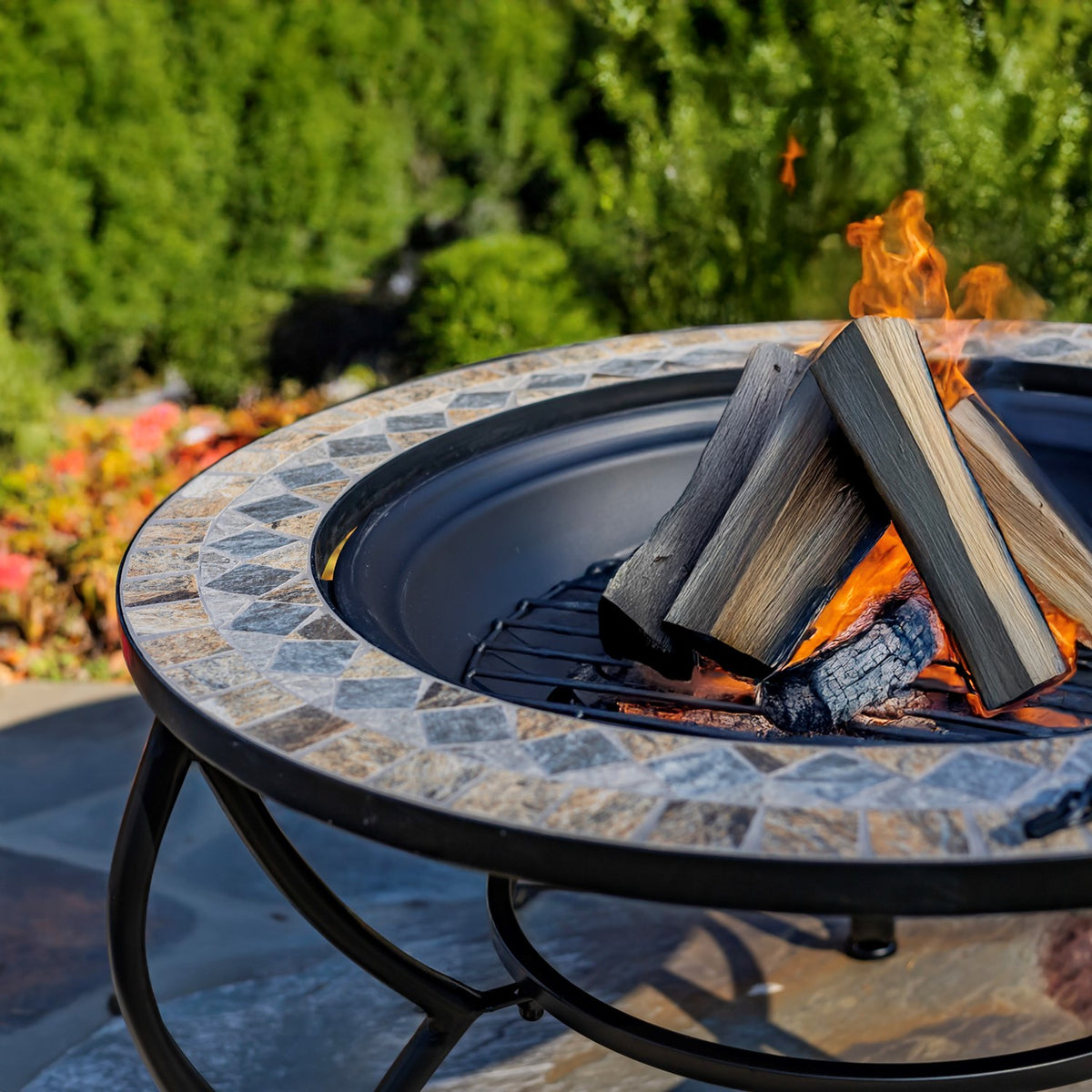 32.6"D. Round Mosaic Tile Metal Fire Pit "St. Augustine" detail 5