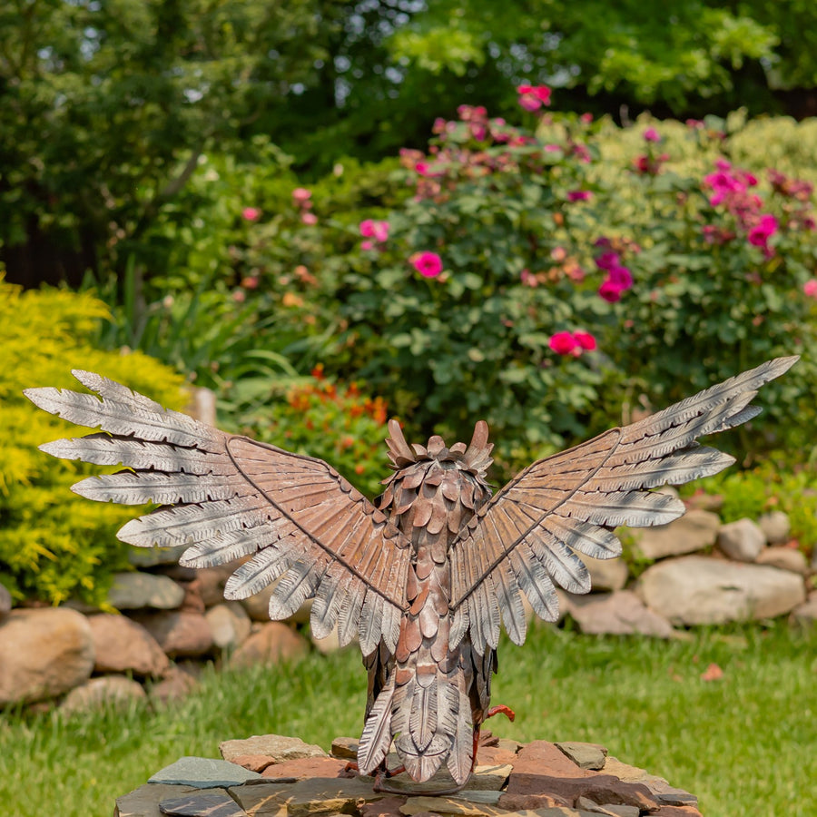 Soaring metal great horned owl garden statue product photo 6