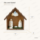 Rustic Nativity Scene with Angel 10 in dimensions: 9.75 in H x 10 in W x 3 in D