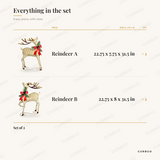 Iron Reindeer Pair piece sizes: reindeer A 22.75 x 7.75 x 31.5 in, reindeer B 22.75 x 8 x 31.5 in