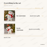 Light-Up Metal Snowmen piece sizes: icy snowman 25.75 x 9 x 34 in, icesis snowman 15.25 x 5.5 x 20 in