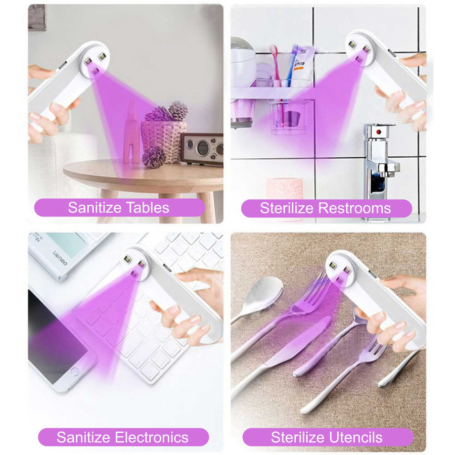 Brentwood UVS-300 UV wand held in hand showing UV light